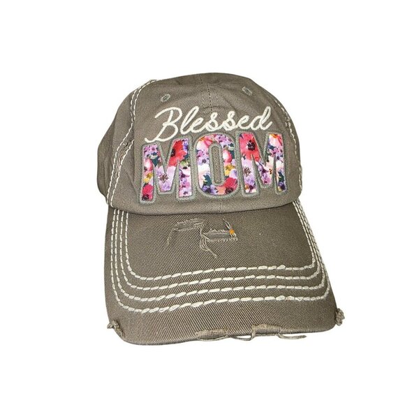 Blessed Mom Distressed Baseball Cap With Floral Lettering & Adjustable Strap By - Picture 7 of 11